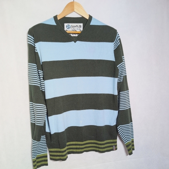 Vintage Quicksilver XL Striped Green / Blue Skateboard Sweater - Picture 8 of 8